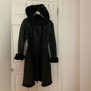 Gorgeous Italian Hooded Wrap Sheep Skin Black Coat
